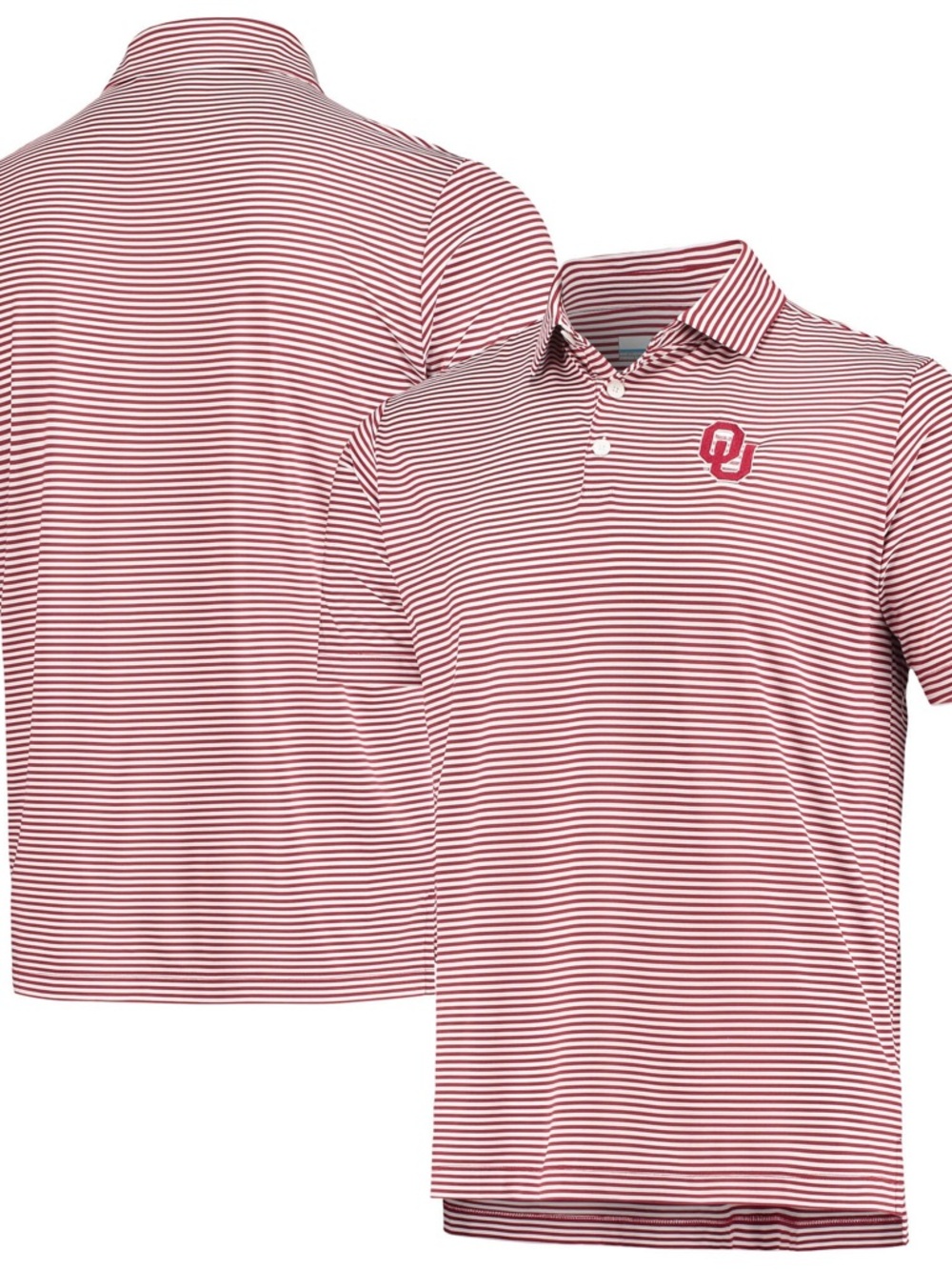 Columbia Men's Golf Oklahoma Crimson & White Striped Polo Shirt with OU logo
